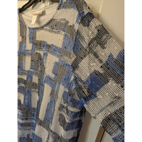 Alfred Dunner Woman 1X Top Blue White Black Abstract Geometric Textured Knit - Picture 7 of 11